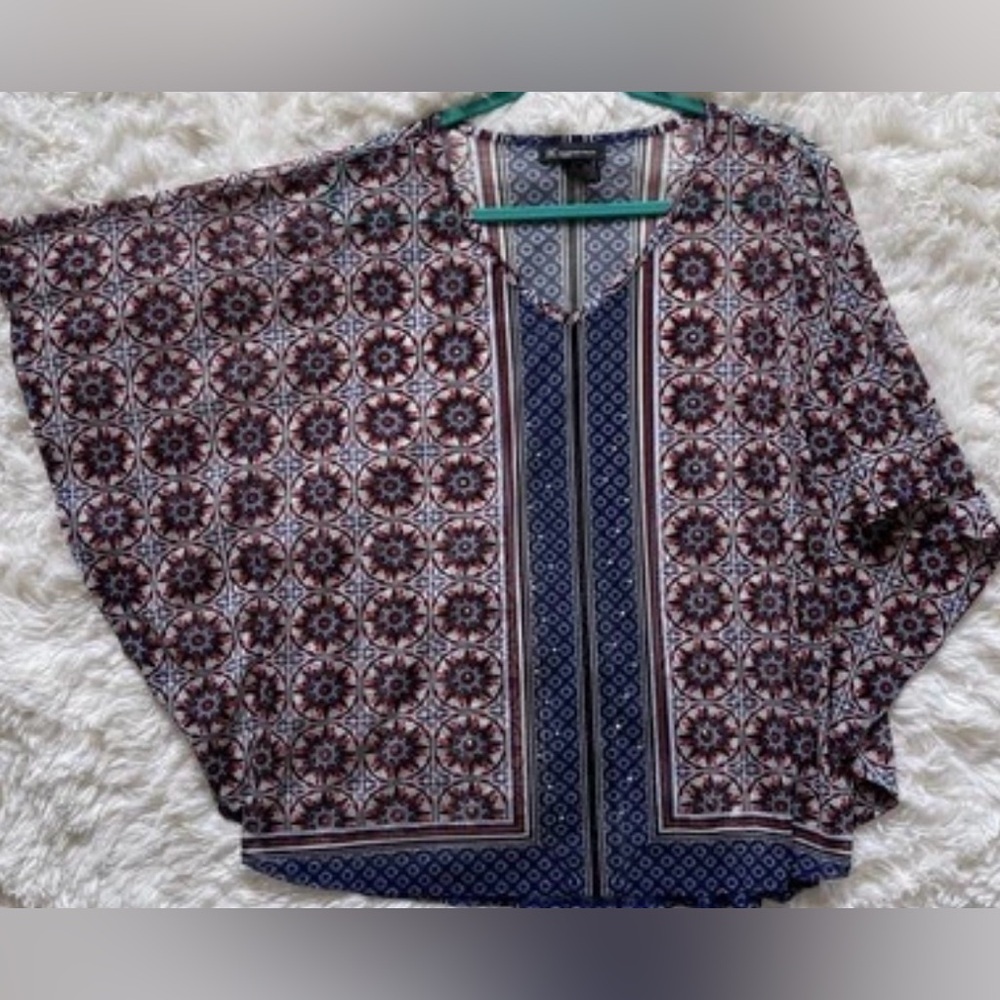 INC International Concepts Boho Kimono Sleeve Blouse Festival Flowy Resort Sz 1X - Picture 3 of 8